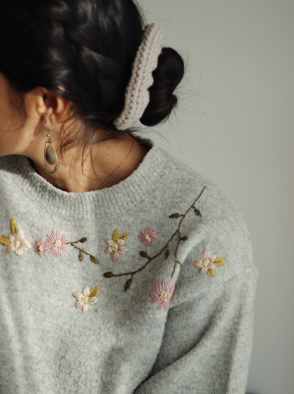 DIY Flower Embroidery on Knit Sweater - FioreLila shop